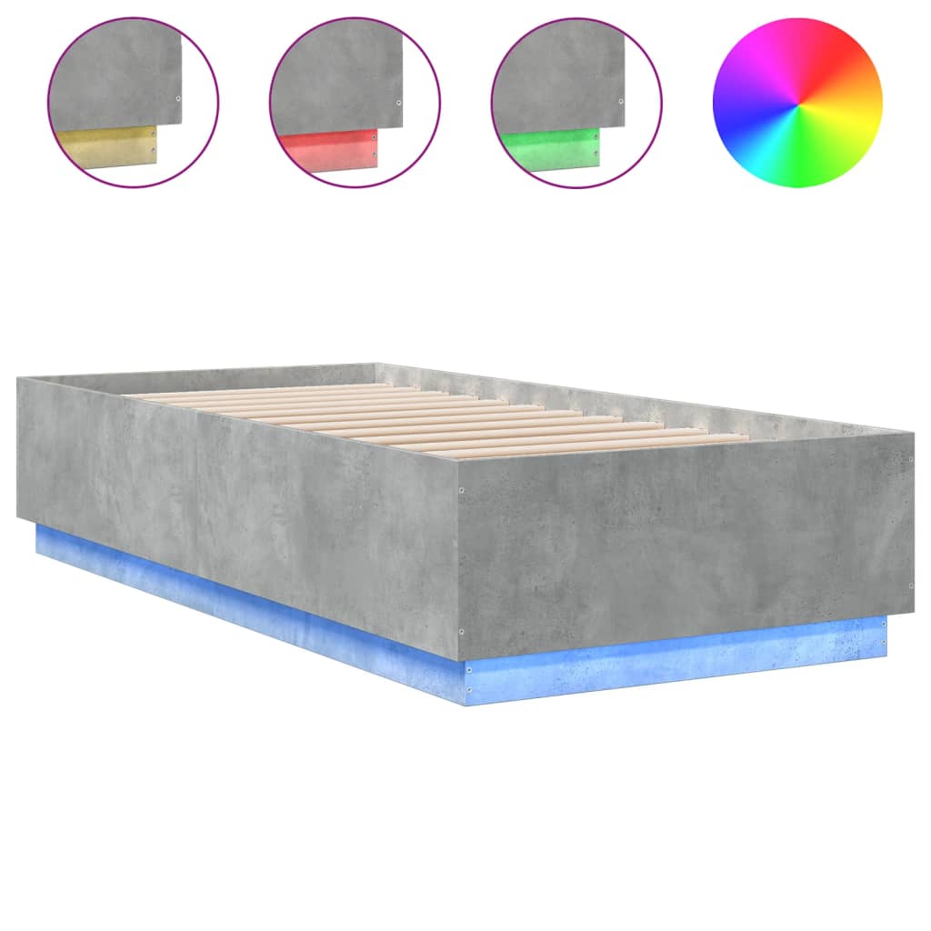 vidaXL Estrutura de cama c/ luzes LED derivados madeira cinza cimento