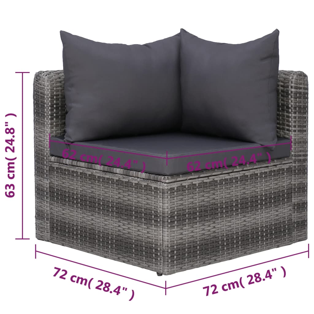 vidaXL 8 pcs conjunto lounge de jardim c/ almofadões vime PE cinzento