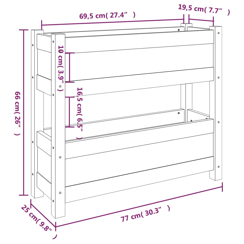 vidaXL Vaso/floreira 77x25x66 cm madeira de pinho maciça