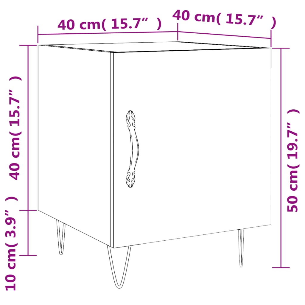 vidaXL Mesa de cabeceira 2 pcs 40x40x50 cm derivados de madeira preto