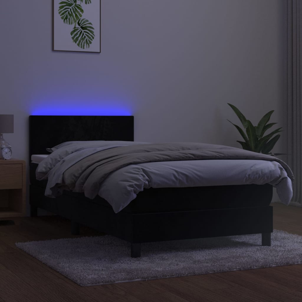 vidaXL Cama box spring c/ colchão/LED 80x200 cm veludo preto