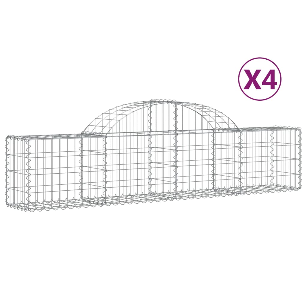 vidaXL Cestos gabião arqueados 4 pcs 200x30x40/60 cm ferro galvanizado