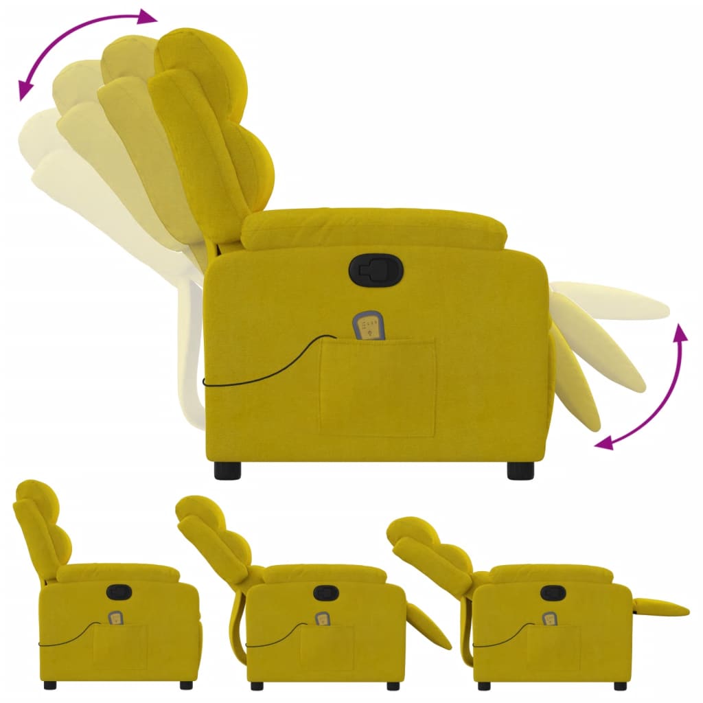 vidaXL Poltrona de massagens reclinável veludo amarelo