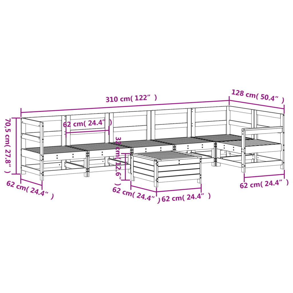 vidaXL 7 pcs conjunto de sofás para jardim pinho maciço branco