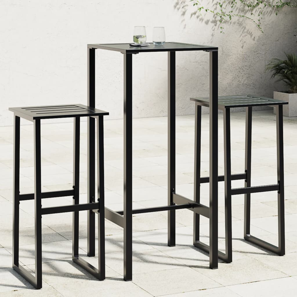 vidaXL Conjunto de bar para jardim 3 pcs aço revestido a pó preto