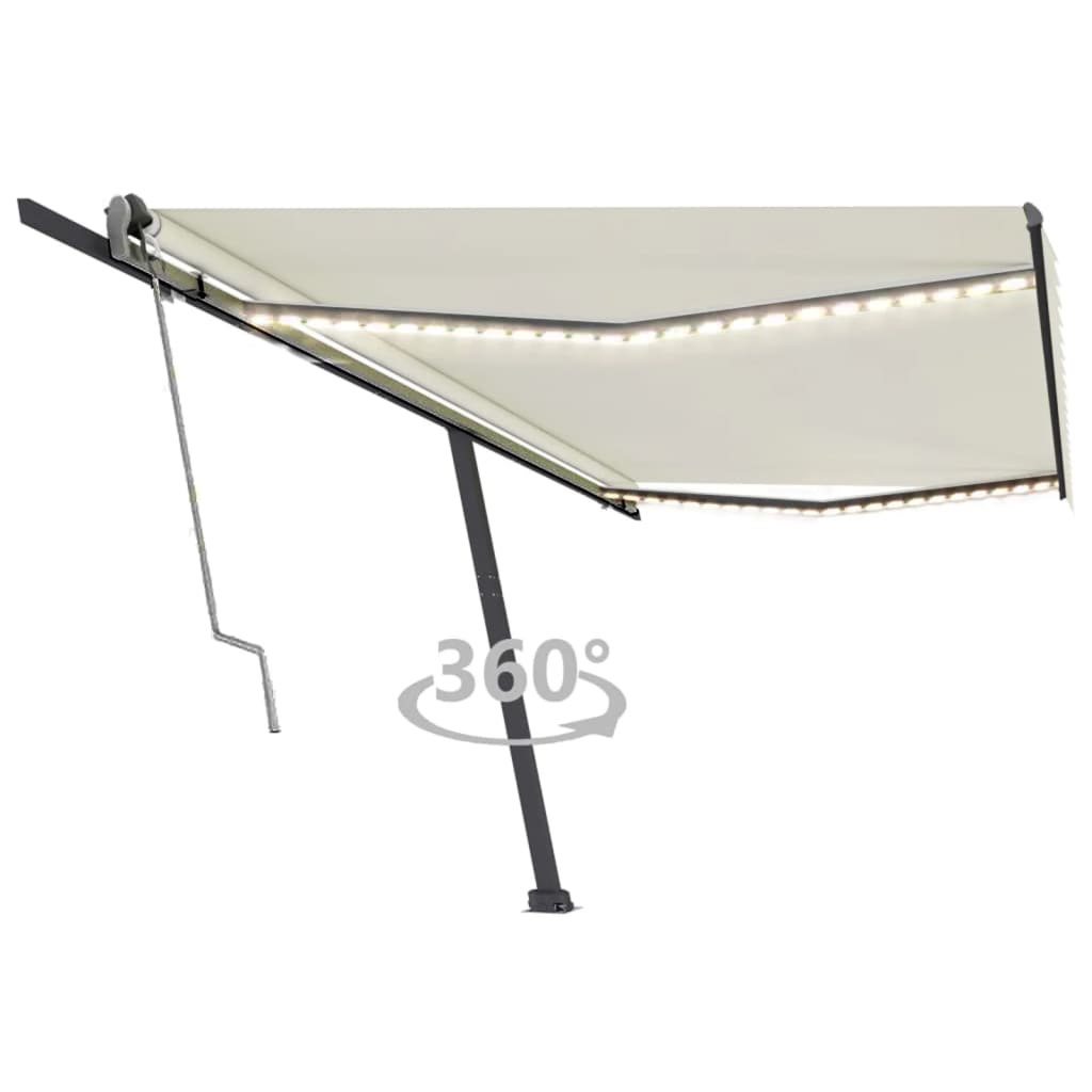 vidaXL Toldo automático com LED e sensor de vento 500x300 cm cor creme