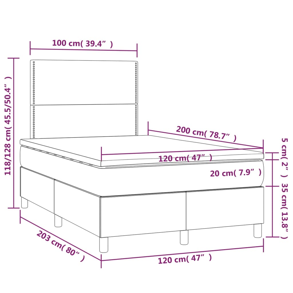 vidaXL Cama com molas/colchão 120x200 cm tecido preto