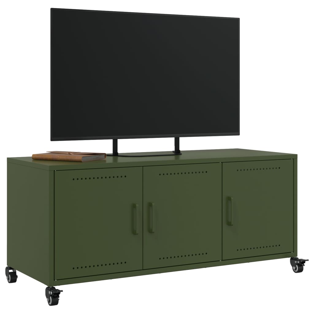 vidaXL Móvel de TV 100,5x39x43,5 cm aço verde-azeitona