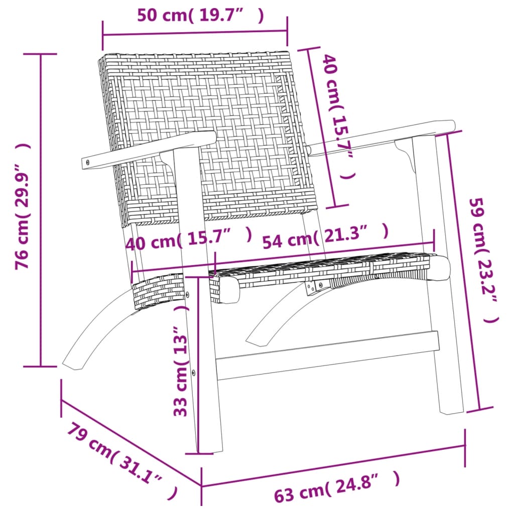 vidaXL Cadeiras de jardim 2 pcs vime PE/madeira de acácia maciça bege