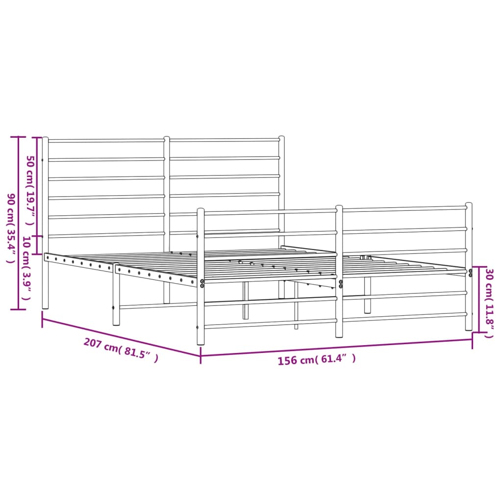 vidaXL Estrutura de cama com cabeceira e pés 150x200 cm metal branco