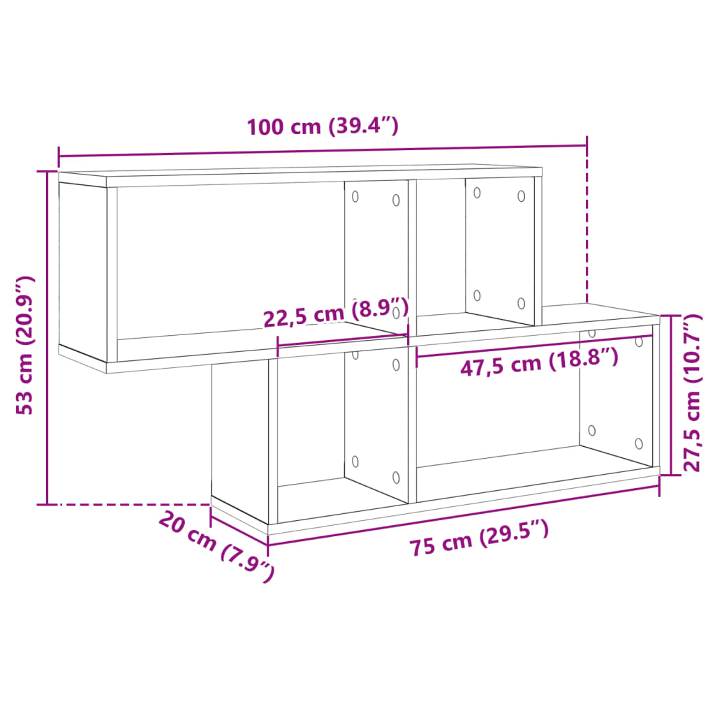 vidaXL Estante parede 100x20x53 cm derivados madeira carvalho castanho