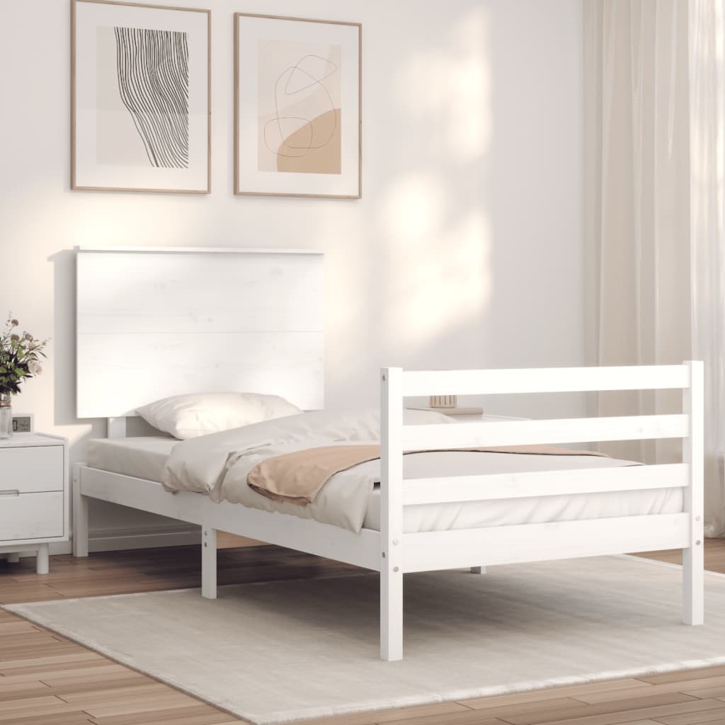 vidaXL Estrutura de cama com cabeceira 100x200cm madeira maciça branco