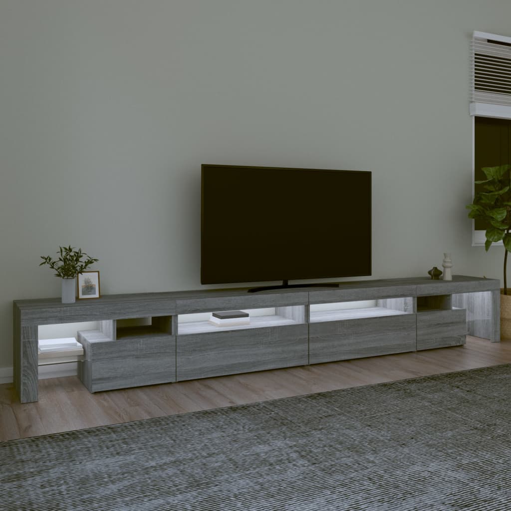 vidaXL Móvel de TV com luzes LED 290x36,5x40 cm sonoma cinza