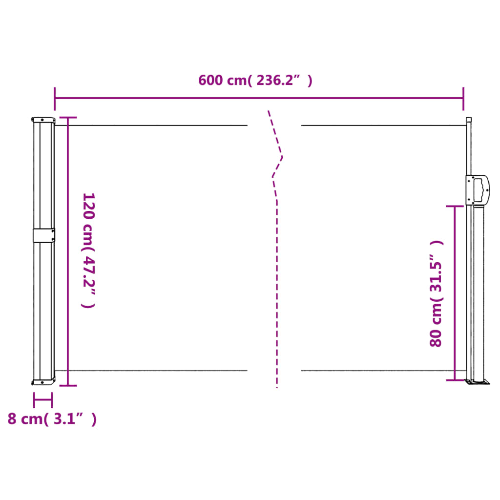 vidaXL Toldo lateral retrátil 120x600 cm vermelho