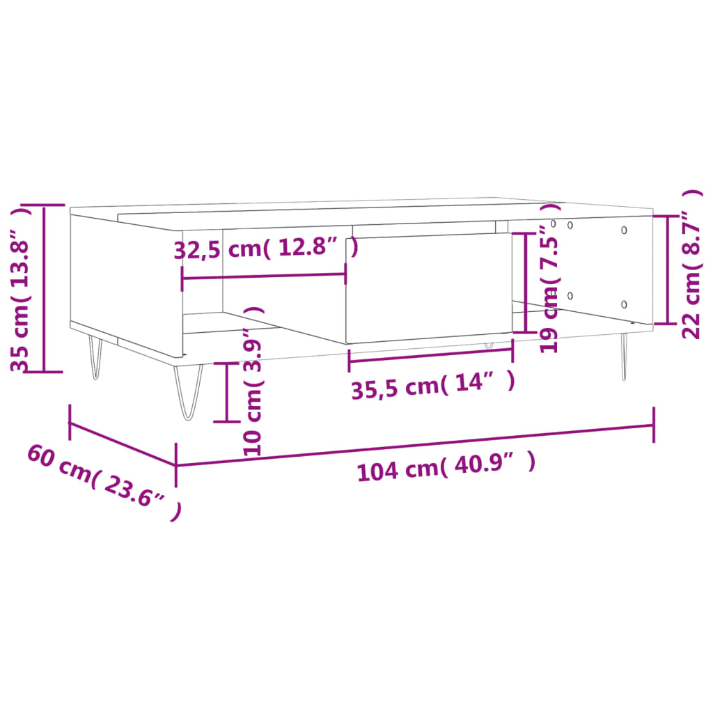 vidaXL Mesa de centro 104x60x35 cm derivados de madeira preto