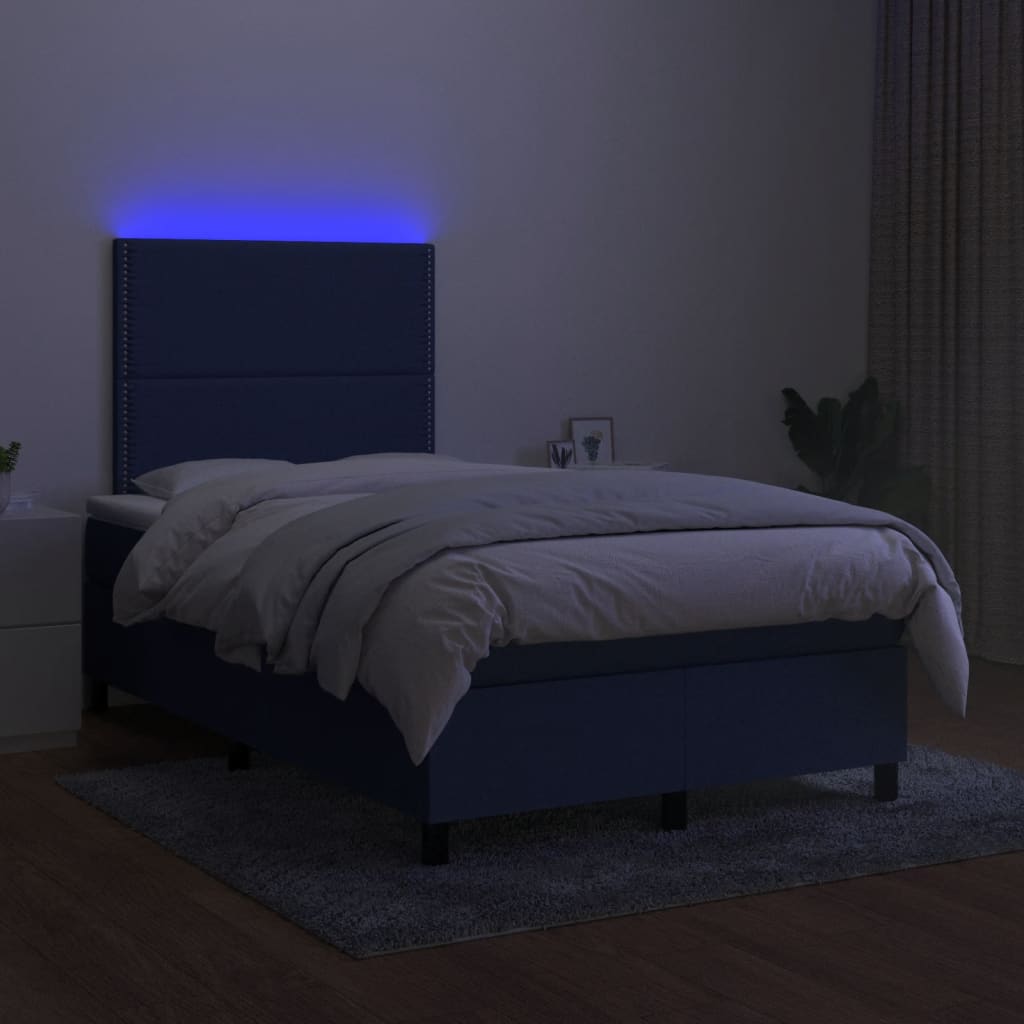 vidaXL Cama box spring c/ colchão e LED 120x190 cm tecido azul