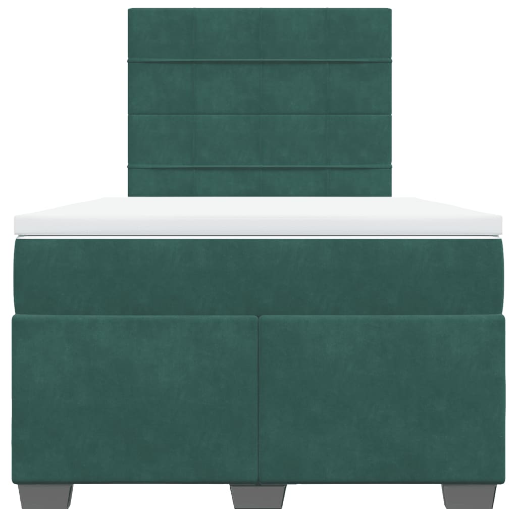 vidaXL Cama boxspring com colchão 120x200 cm veludo verde-escuro