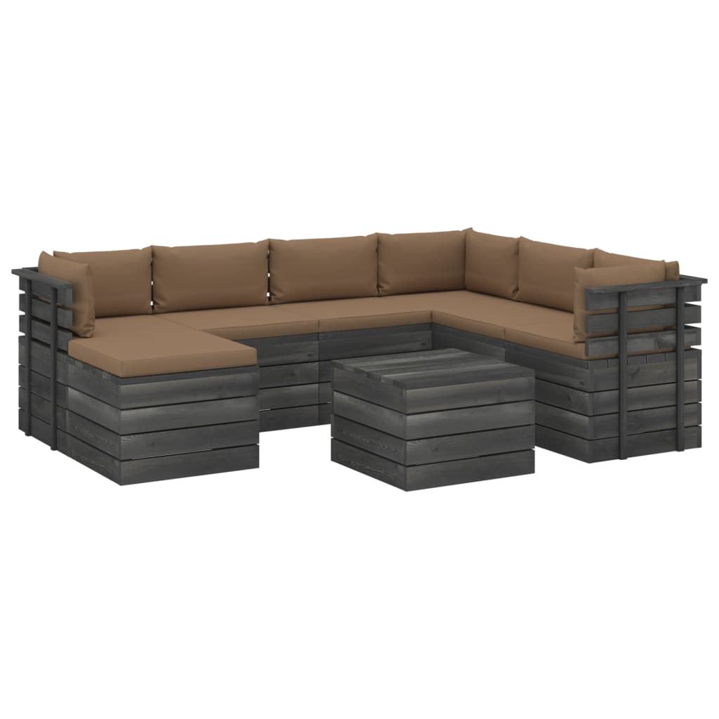 vidaXL 8 pcs conjunto lounge de paletes com almofadões pinho maciço