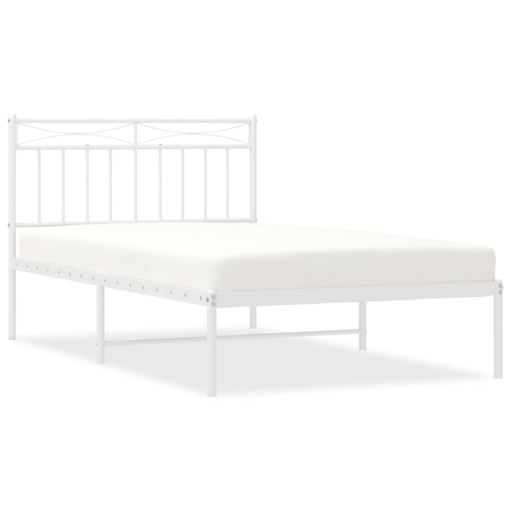 vidaXL Estrutura de cama em metal com cabeceira 107x203 cm branco