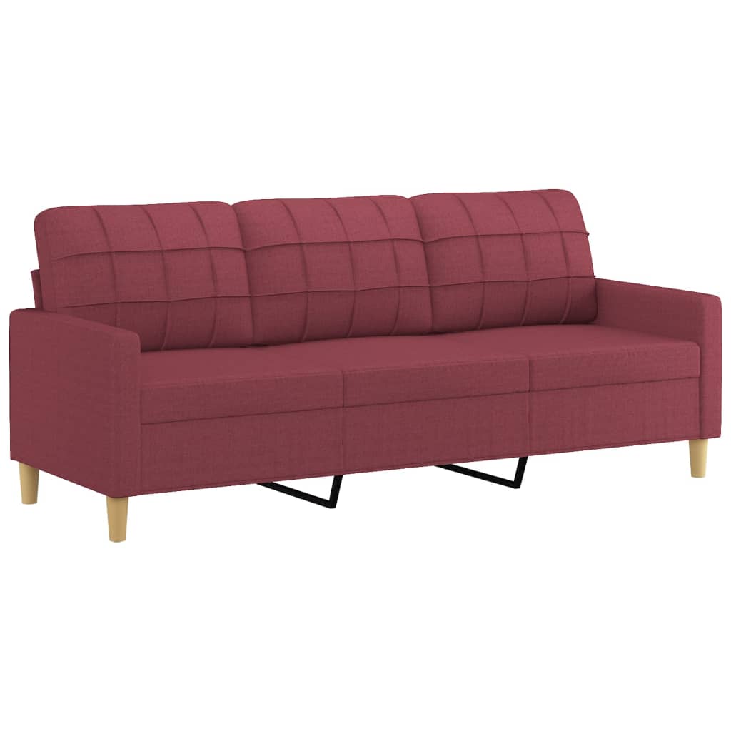 vidaXL 3 pcs conjunto de sofás com almofadões tecido vermelho tinto