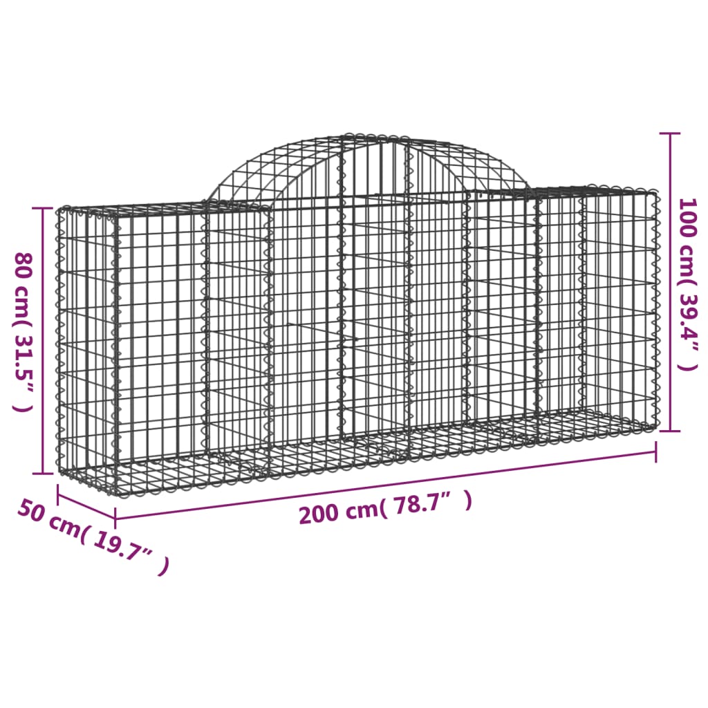 vidaXL Cestos gabião arqueados 13pcs 200x50x80/100cm ferro galvanizado