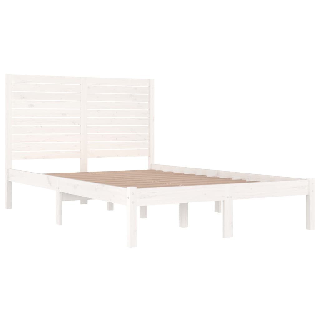 vidaXL Estrutura de cama casal 135x190 cm madeira maciça branco