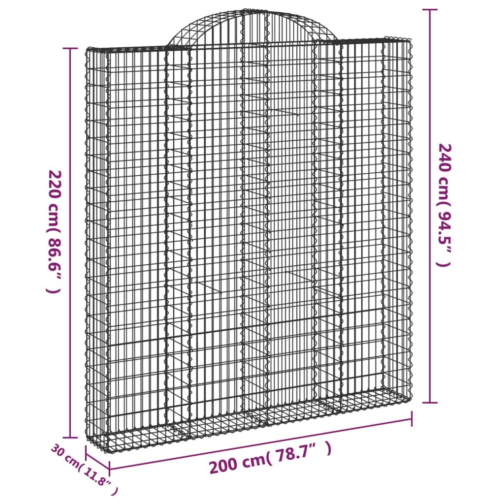 vidaXL Cestos gabião arqueados 7pcs 200x30x220/240cm ferro galvanizado