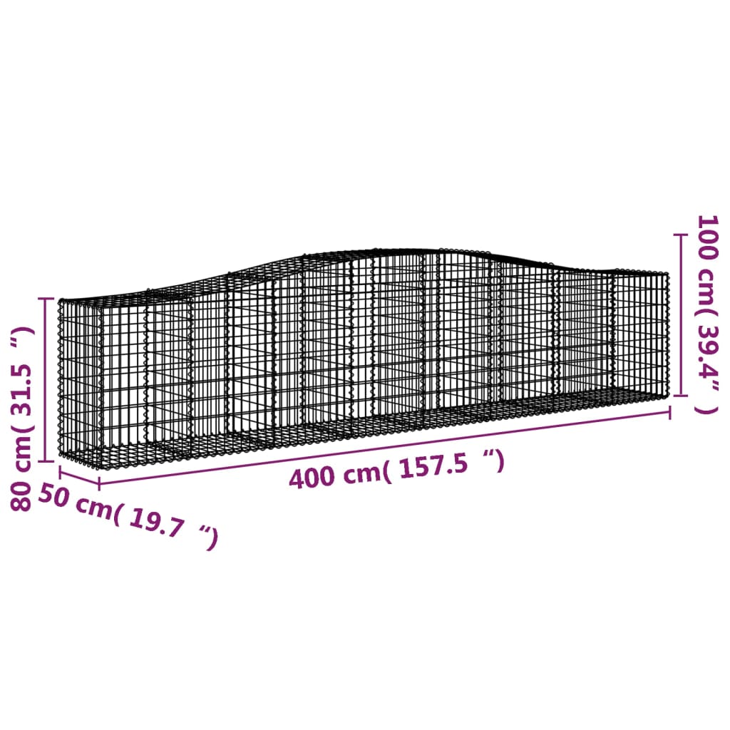 vidaXL Cestos gabião arqueados 6 pcs 400x50x80/100cm ferro galvanizado