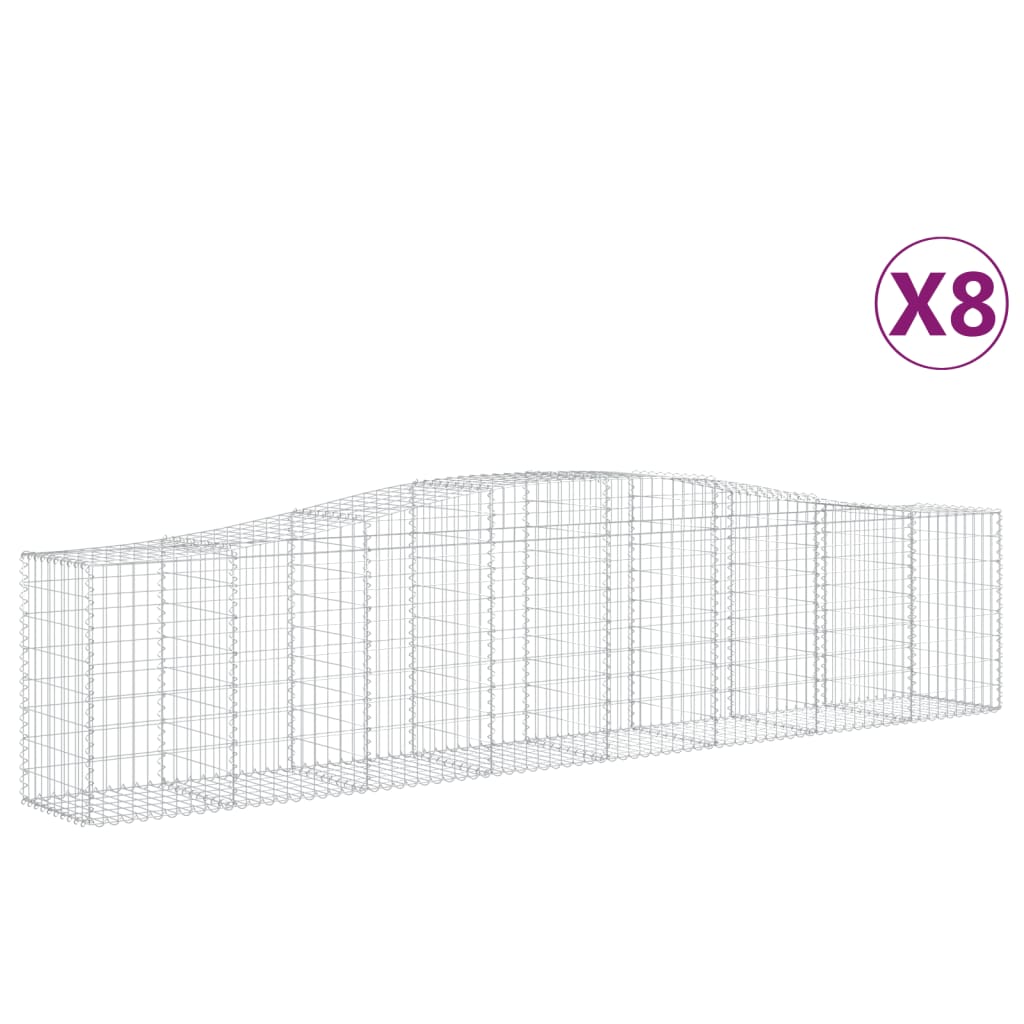 vidaXL Cestos gabião arqueados 8 pcs 400x50x80/100cm ferro galvanizado