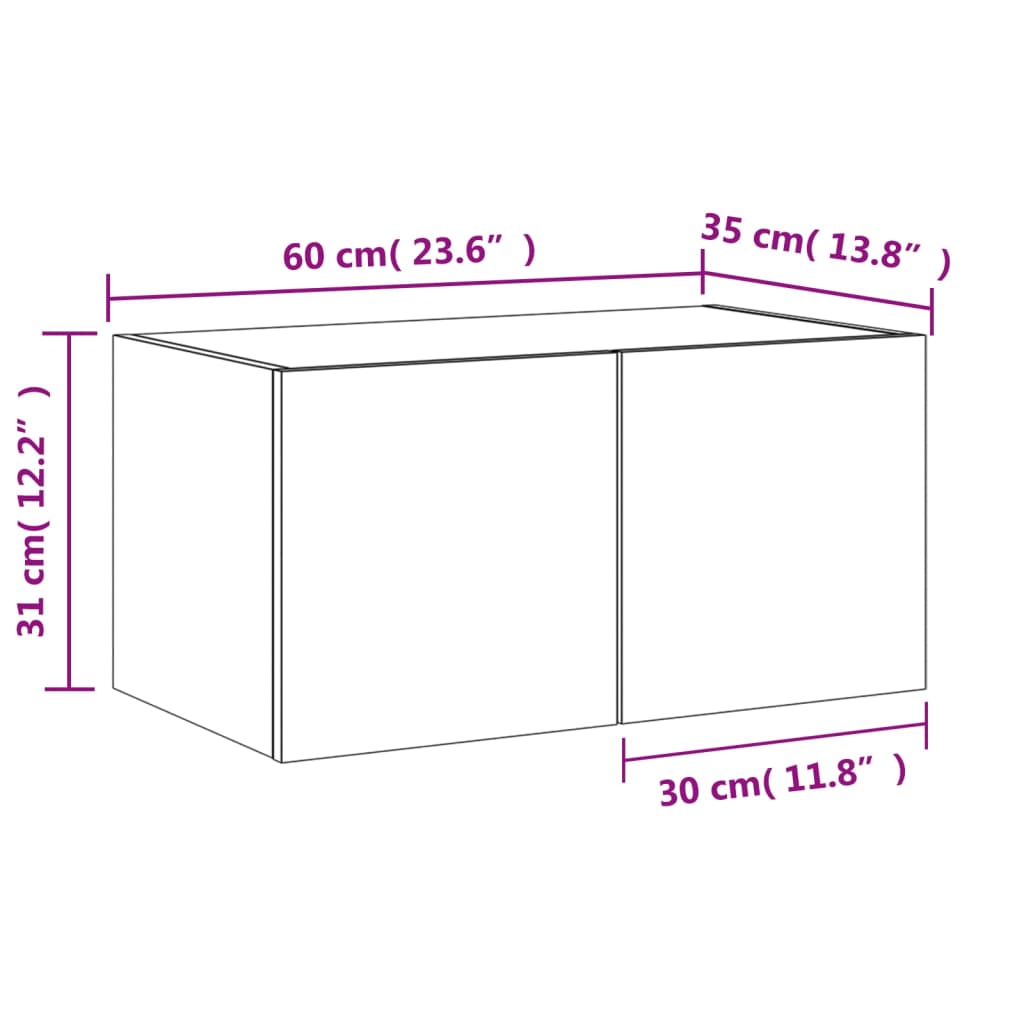 vidaXL Móvel de parede p/ TV c/ luzes LED 60x35x31 cm carvalho sonoma