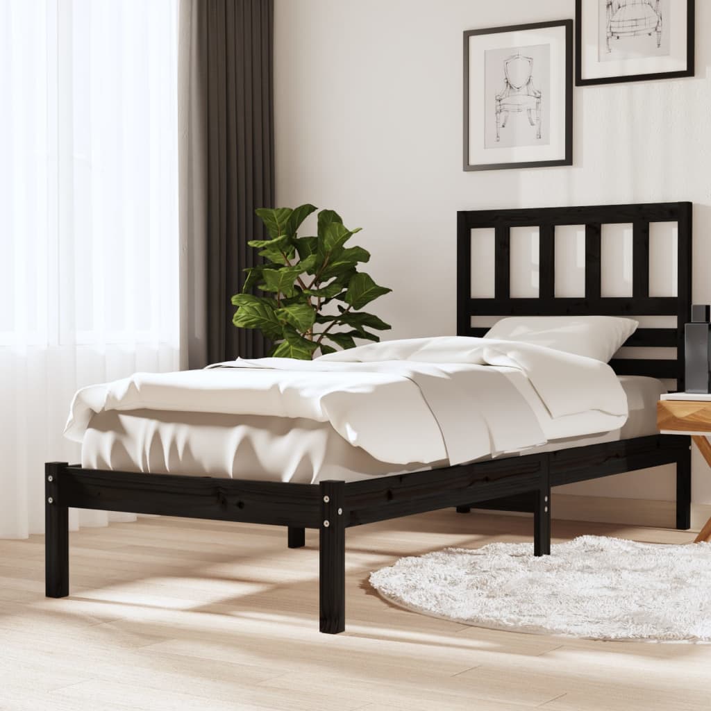 vidaXL Estrutura de cama de solteiro 90x190 cm pinho maciço preto