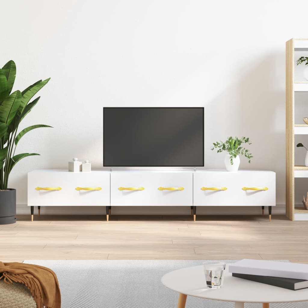 vidaXL Móvel de TV 150x36x30 cm derivados de madeira branco brilhante