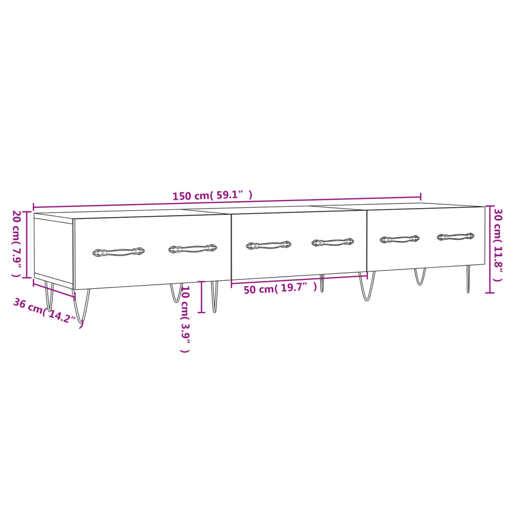 vidaXL Móvel de TV 150x36x30 cm derivados de madeira branco