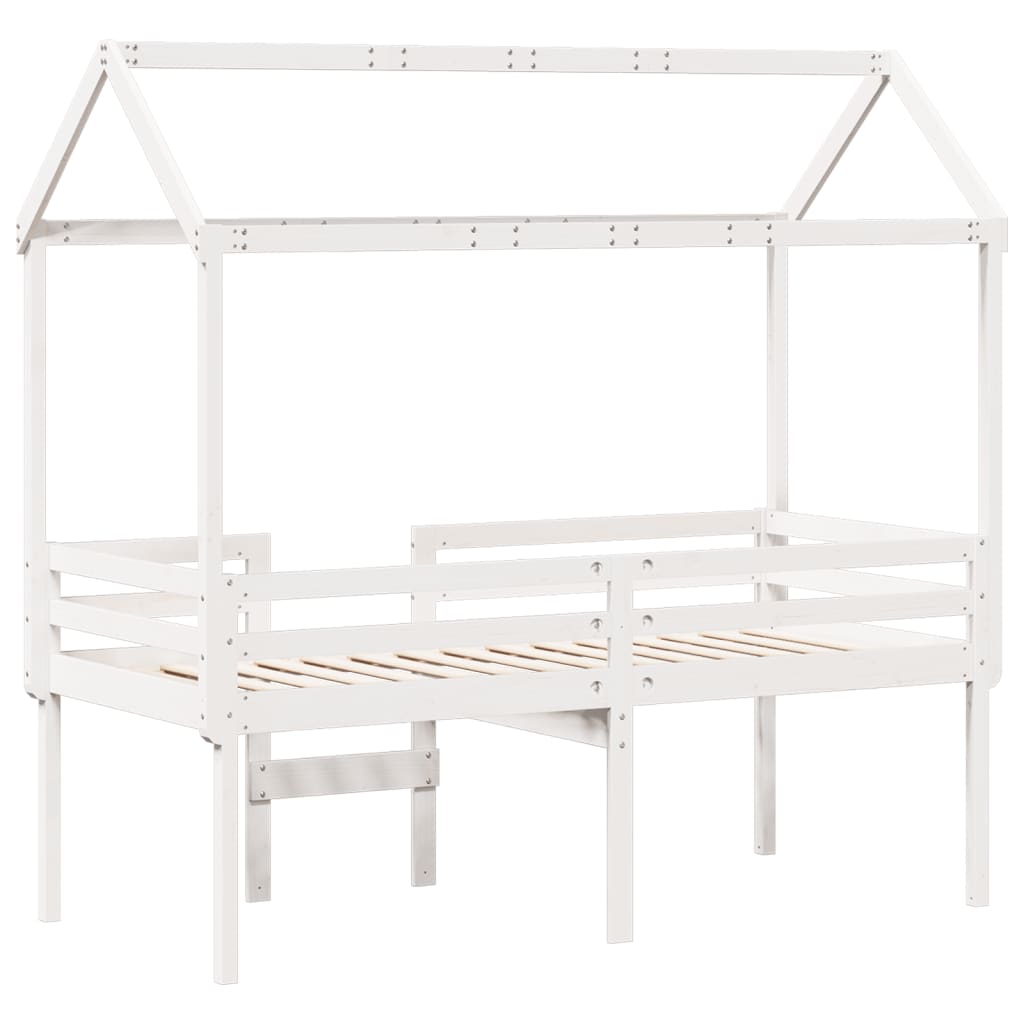 vidaXL Cama alta com telhado 75x190 cm pinho maciço branco