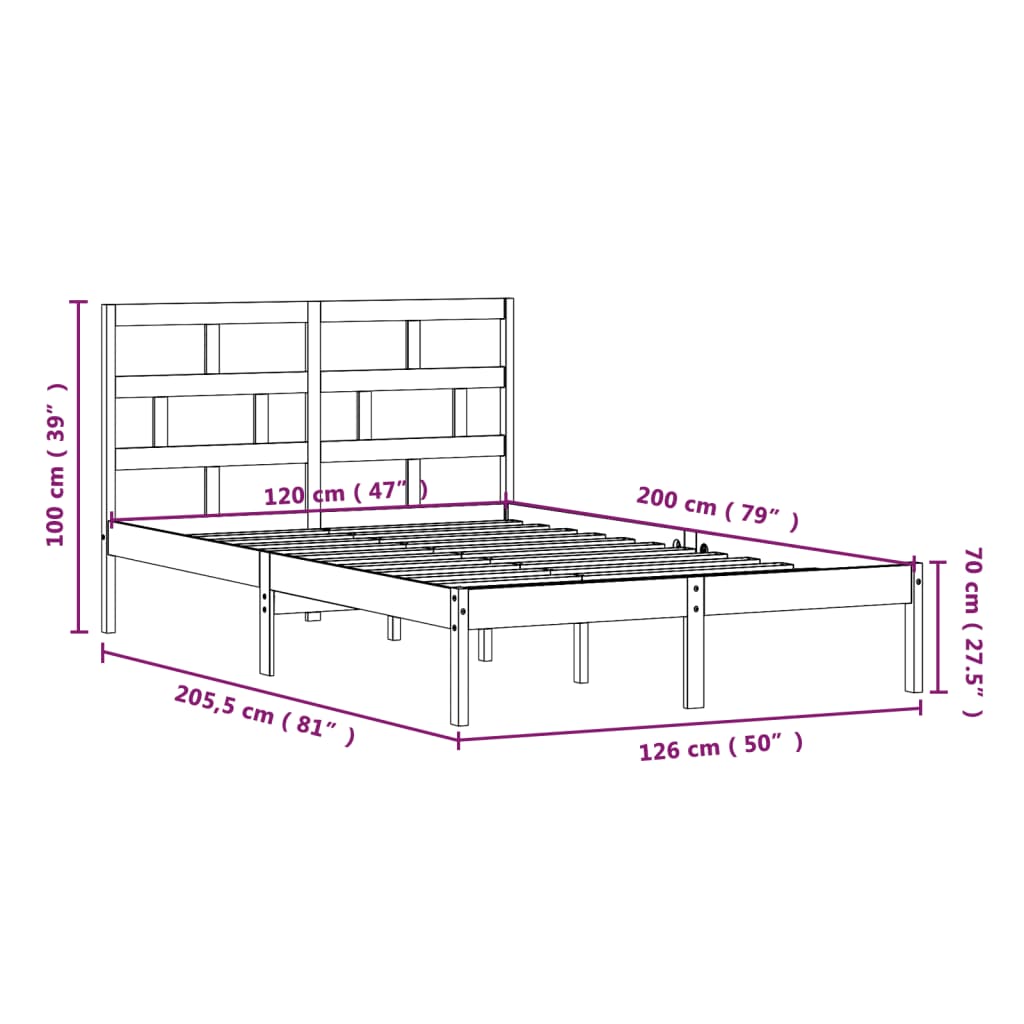 vidaXL Estrutura de cama 120x200 cm madeira de pinho maciça