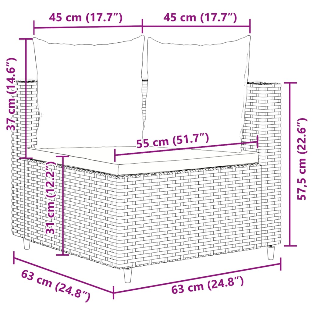 vidaXL 6 pcs conjunto sofás de jardim c/ almofadões vime PE preto