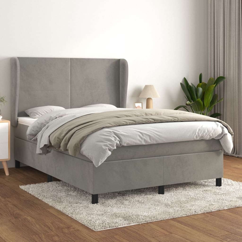 vidaXL Cama com molas/colchão 140x190 cm veludo cinzento-claro