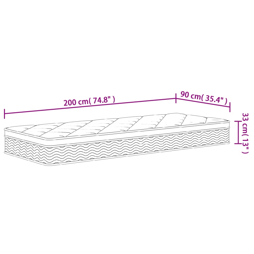 vidaXL Colchão de molas ensacadas médio plus 90x200 cm