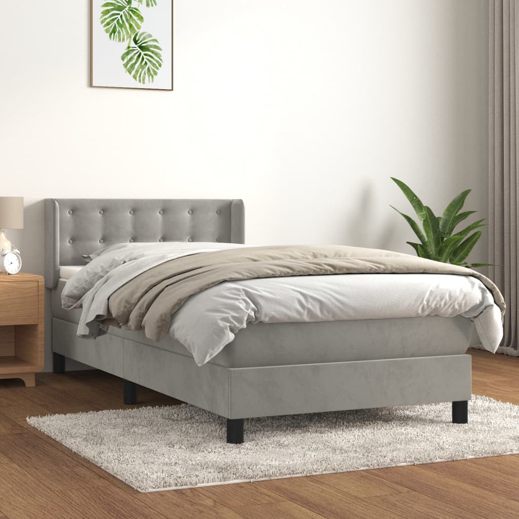 vidaXL Cama com molas/colchão 80x200 cm veludo cinza-claro