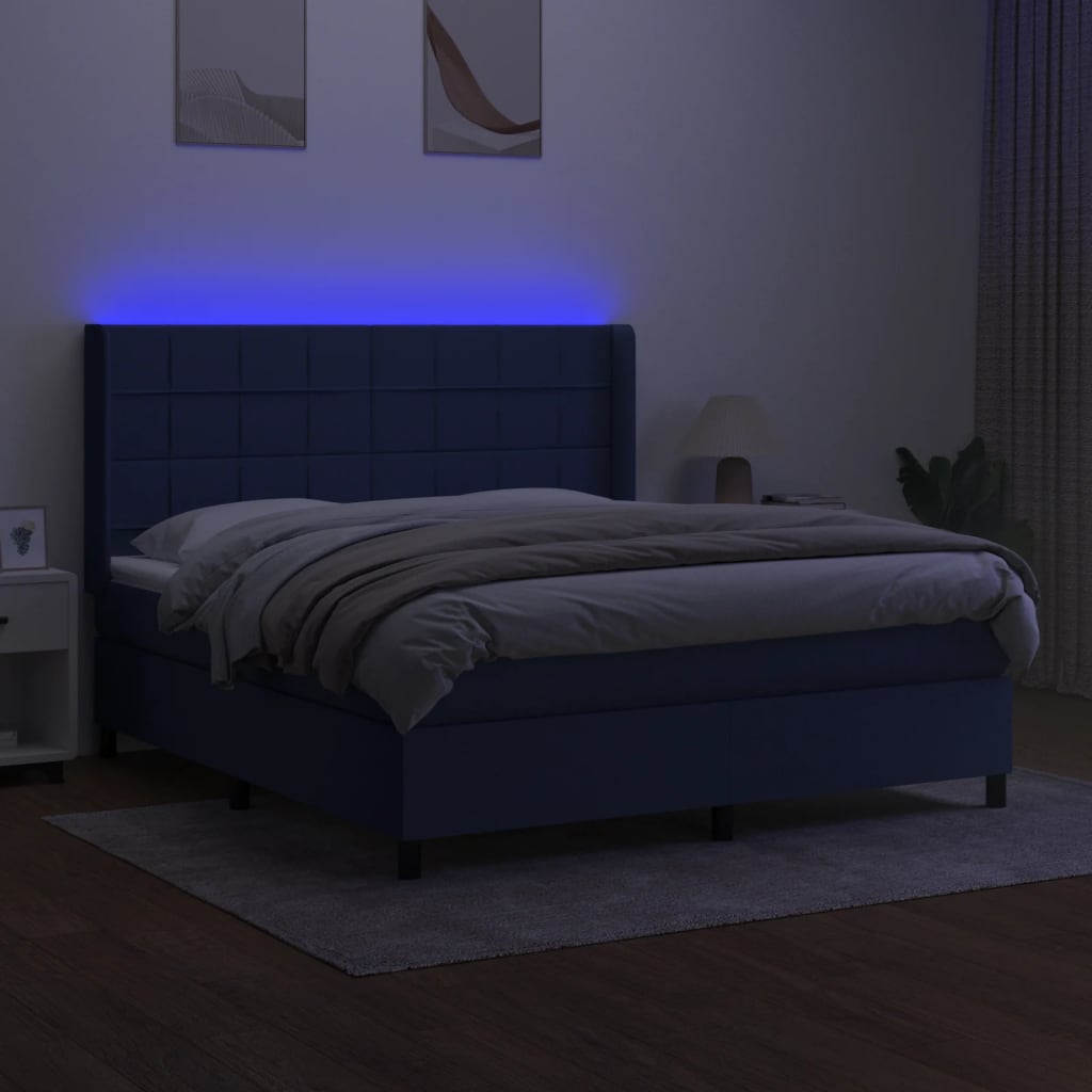 vidaXL Cama box spring c/ colchão e LED 160x200 cm tecido azul