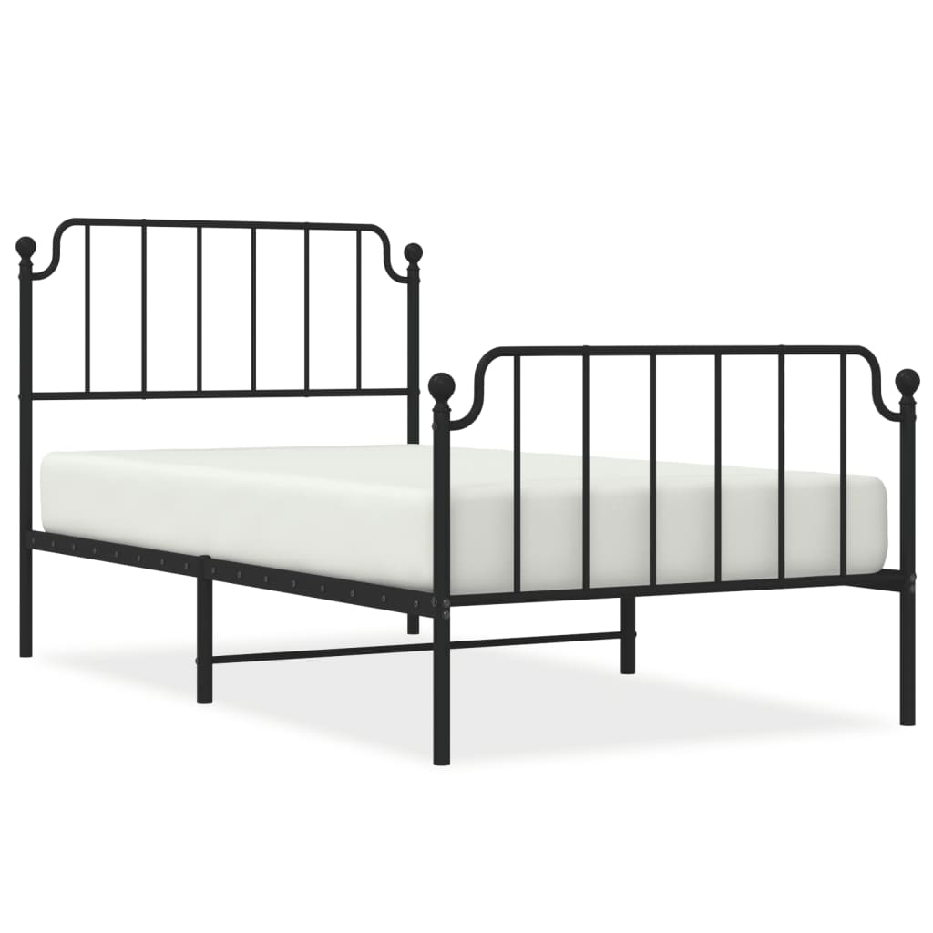 vidaXL Estrutura de cama com cabeceira e pés 100x190 cm metal preto