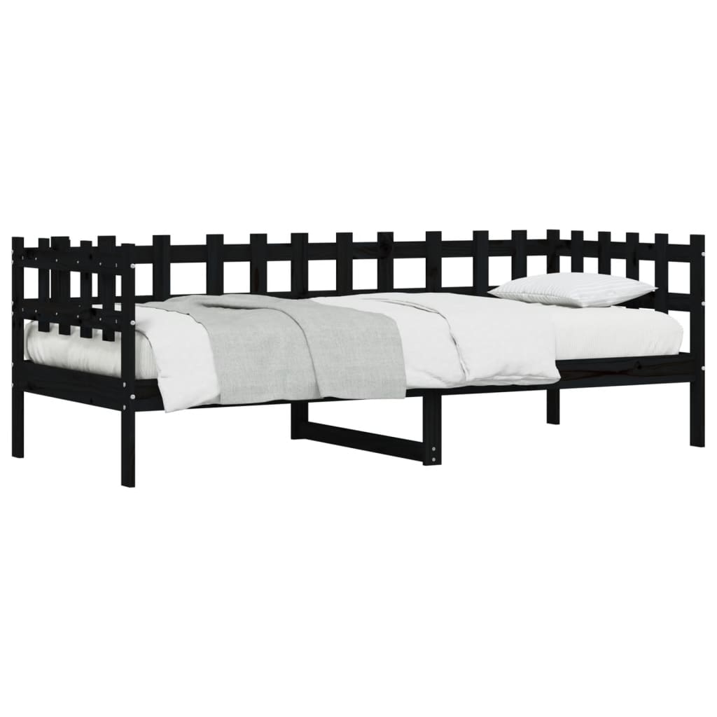 vidaXL Sofá-cama 90 x 200 cm madeira de pinho maciça preto