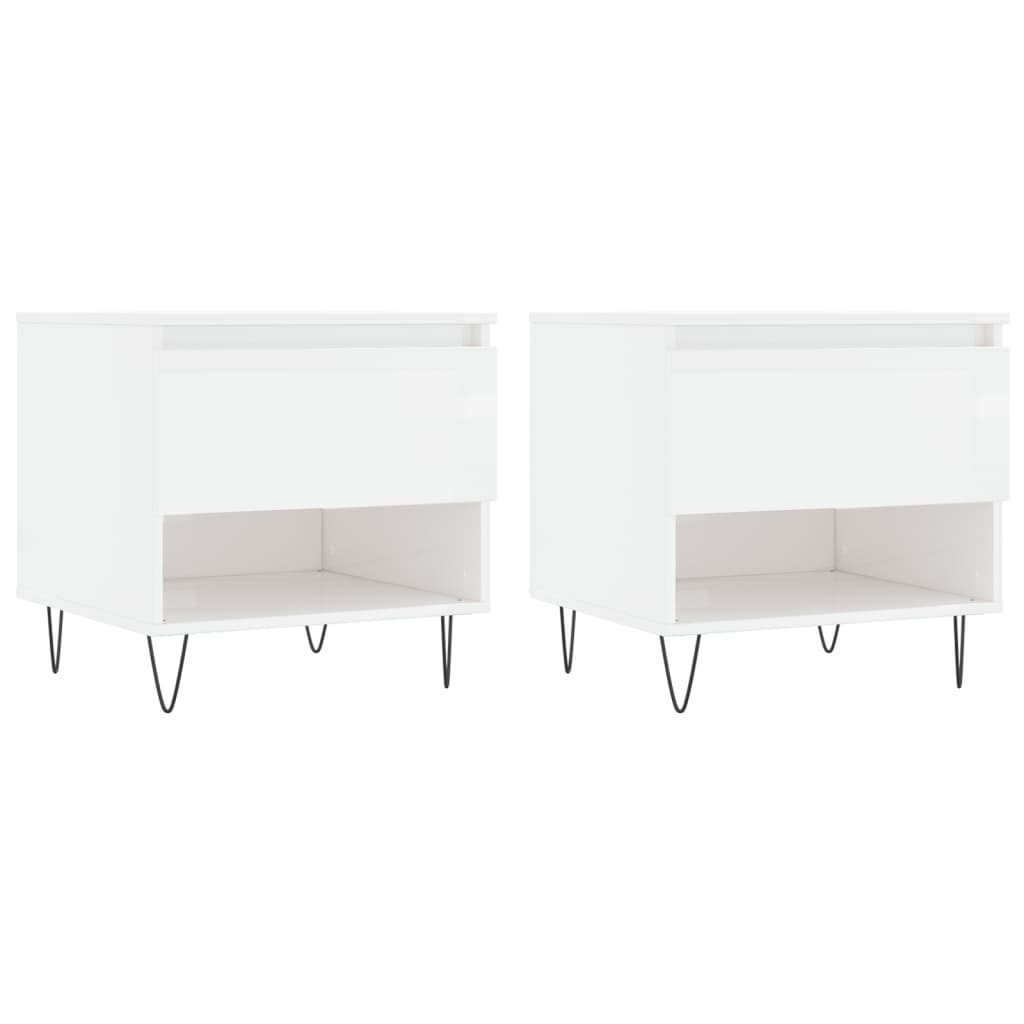 vidaXL Mesas de centro 2pcs 50x46x50cm deriv. madeira branco brilhante