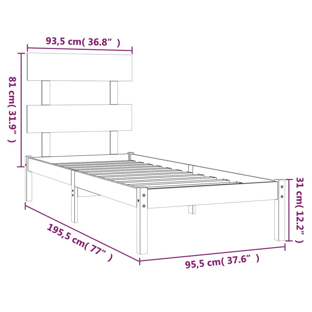 vidaXL Estrutura de cama solteiro 90x190 cm madeira maciça preto