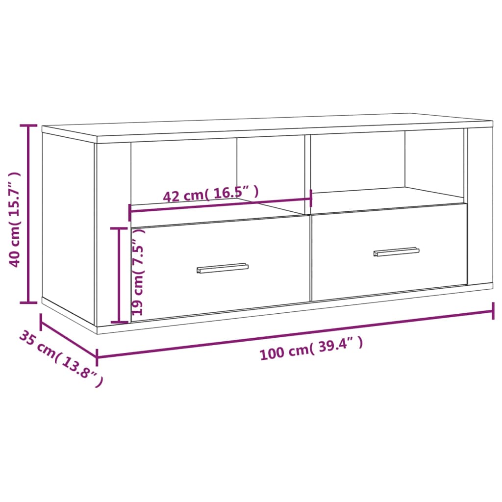 vidaXL Móvel de TV 100x35x40 cm derivados de madeira cinzento sonoma