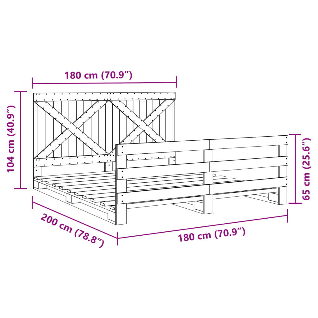 vidaXL Estrutura de cama com cabeceira 180x200 cm pinho maciço