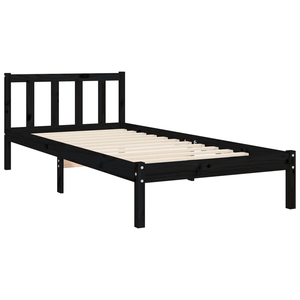 vidaXL Estrutura de cama com cabeceira 90x200 cm madeira maciça preto