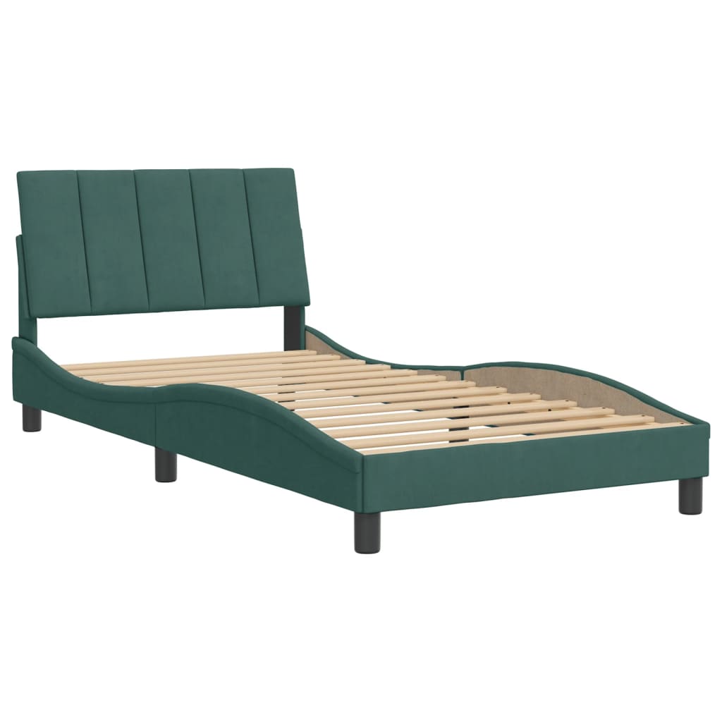 vidaXL Estrutura de cama c/ cabeceira 100x200 cm veludo verde-escuro