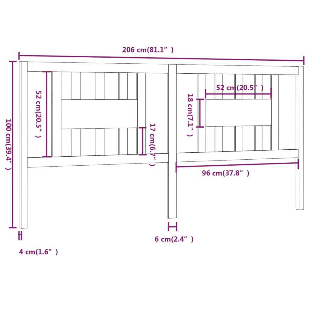 vidaXL Cabeceira de cama 206x4x100 cm pinho maciço branco