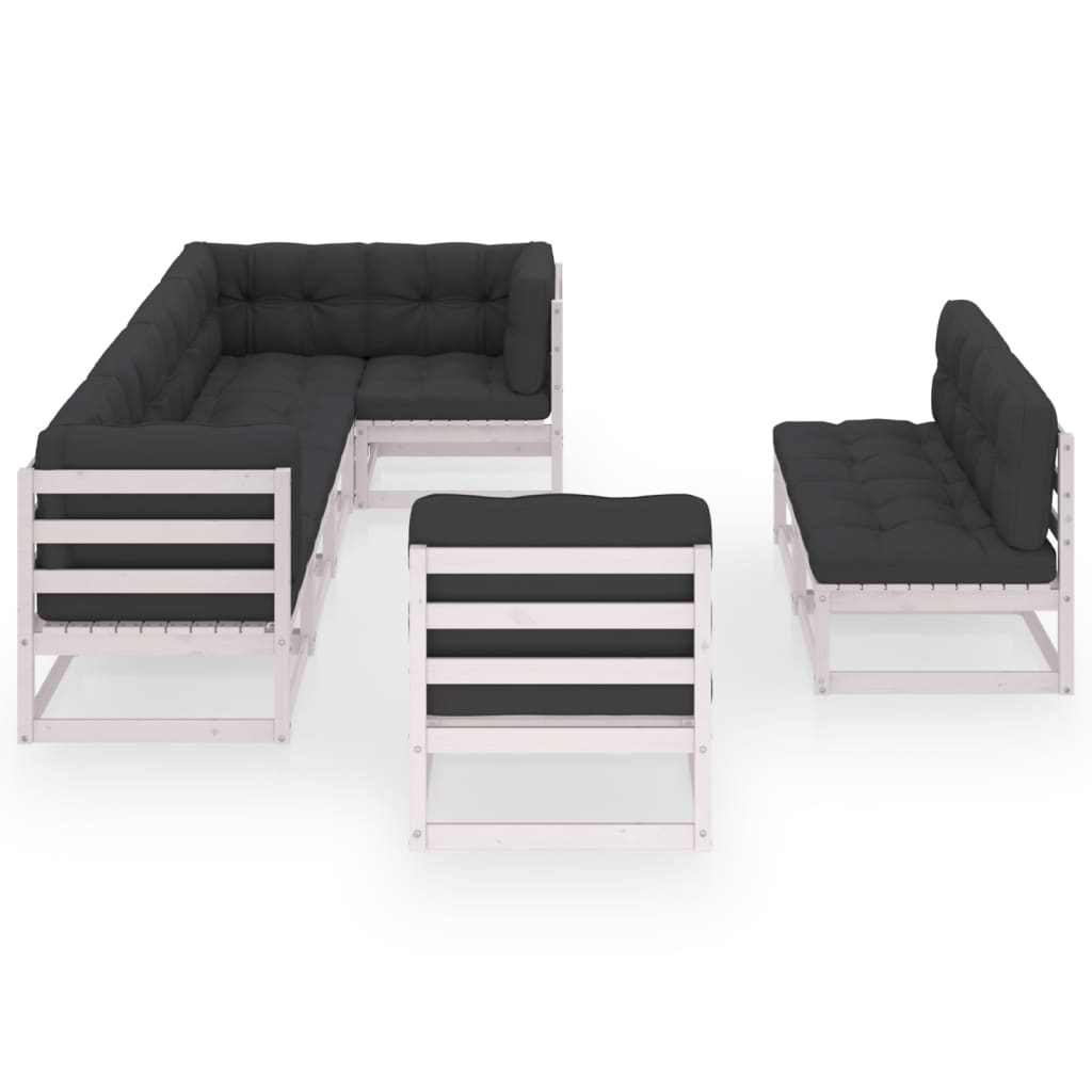 vidaXL 8 pcs conjunto lounge de jardim c/ almofadões pinho maciço